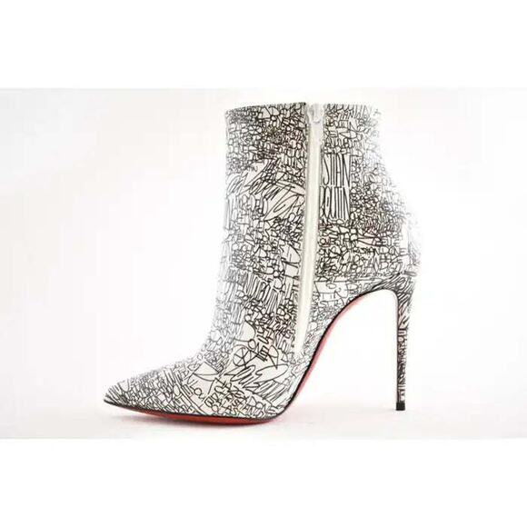 Christian Louboutin So Kate Booty 100 Black White Caligraf Heel Ankle Boot 35.5 - Picture 9 of 12